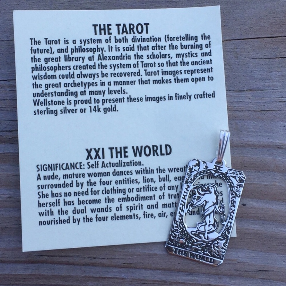 World Tarot Card Pendant solid .925 Sterling Silver dainty Made in USA - Picture 8 of 13